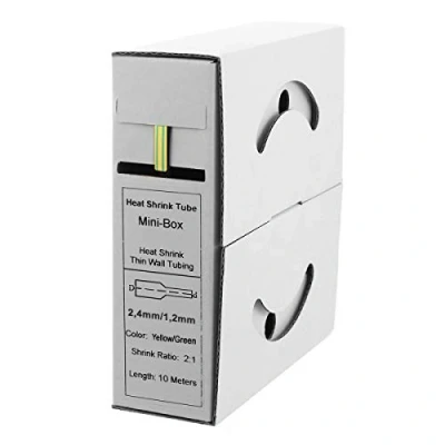 Afbeelding van Offgridtec 10 m krimpkous met lijm, 2,4 mm &gt; 1,2 mm, krimpverhouding, dubbele wand, halogeenvrij, vlamvertragend, waterdichte kabelisolatie, gemakkelijk te snijden, inclusief dispenserdoos, geel/groen