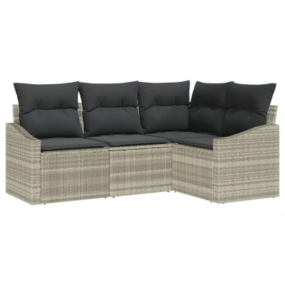 Afbeelding van vidaXL 4 Delige Tuin Sofa Set met Kussens Licht Grijs Poly Rattan