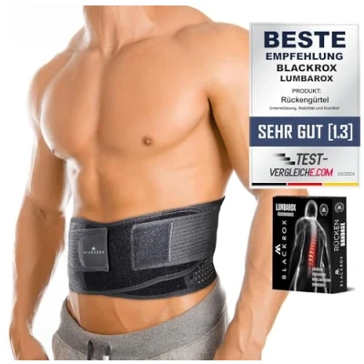 Afbeelding van BLACKROX Rugbandage lendensteun LUMBAROX riem steungordel lendenwervelrug voor mannen en vrouwen stabilisatie rug rechte houder rugriem rugsteun (L, zwart)