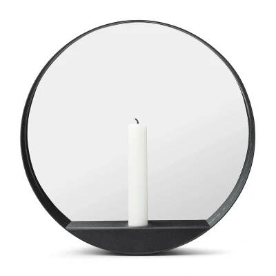 Afbeelding van GEJST GLIM Round Mat zwart metalen spiegel met kaarsenhouder Ø28 x D6,5cm
