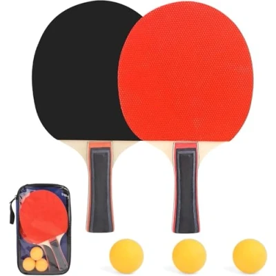 Afbeelding van Tafeltennisbatjesset, tafeltennisset met 2 batjes en 3 ballen, tafeltennisbatjesset tas voor amateurs, beginners professionals