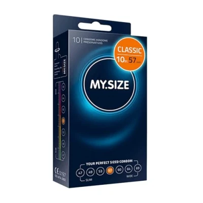 Afbeelding van MY.SIZE Classic condooms maat 4 I 57 mm breed 10 stuks standaard verpakking premium extra dun true to touch gossamer dunne 0,07 wanddikte veganistisch