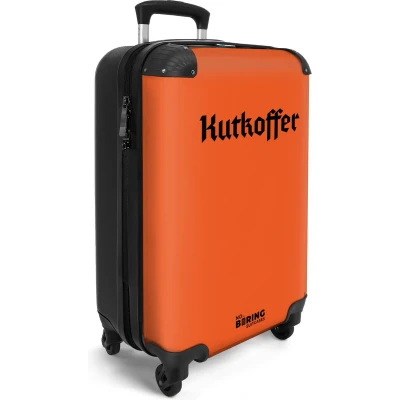Afbeelding van NoBoringSuitcases.com® Handbagage koffer lichtgewicht Reiskoffer trolley Oranje met tekst &#039;Kutkoffer&#039; Rolkoffer wieltjes Past binnen 55x40x20 en 55x35x25