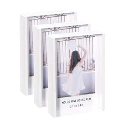 Afbeelding van Janaden Mini fotolijst, 2 x 3 cm, acryl vrijstaande fotolijsten, kleine fotolijst voor Fujifilm en Polaroid, fotolijsten desktop op tafel (3 stuks)