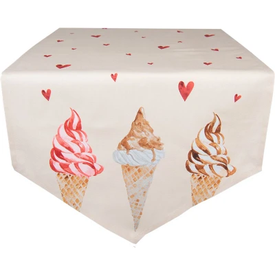 Afbeelding van Clayre &amp; Eef Tafelloper 50x160 cm Beige Roze Katoen Ijsjes Tafelkleed