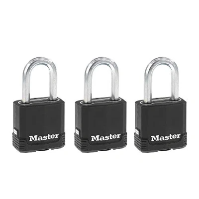 Afbeelding van Master Lock M115XTRILFCCSEN 1 7/8 inch breed Magnum bedekt gelamineerd stalen hangslot, diameter 5/16 inch, 1/2 beugel speling 3 stuks, zwart en zilver, stuks