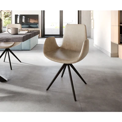 Afbeelding van Draaistoel Ilia Flex met armleuning kruisframe hoekig zwart beige vintage 180