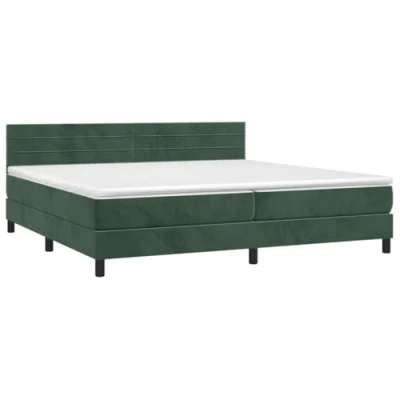 Afbeelding van vidaXL Boxspring met matras en LED fluweel donkergroen 200x200 cm