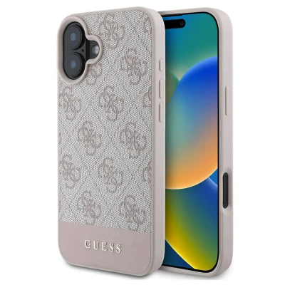 Afbeelding van Guess 4G Bottom Stripe Hoesje Geschikt voor Apple iPhone 16 Back Cover Roze