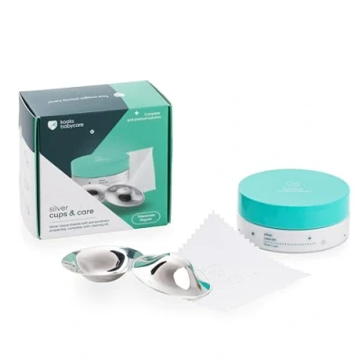 Afbeelding van Koala Babycare Zilveren hoedjes 2 stuks borstvoedingshutjes Maxi maat zilver voor maximale weerstand tepelbescherming gevoelige en pijnlijke tepels (regular + reinigingsset)
