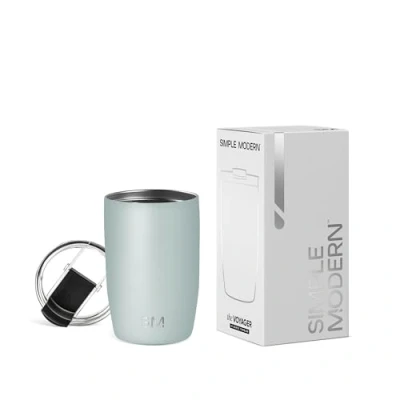 Afbeelding van Simple Modern Reiskoffiemok geïsoleerde roestvrijstalen thermosbeker Voyager met rietje en doorzichtig klapdeksel 350 ml beker, zeeglas salie