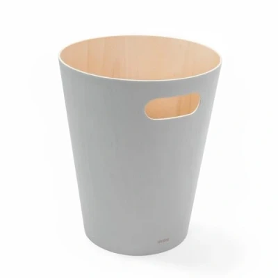 Afbeelding van Afvalbak tweekleurige houten prullenbak voor kantoor, badkamer, woonkamer en meer, inhoud 7,5 l, natuurlijk / lichtgrijs
