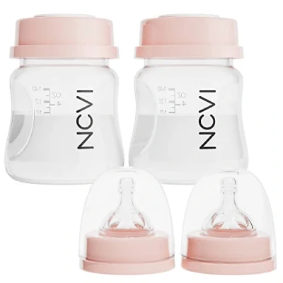 Afbeelding van NCVI Breast Milk Storage Bottles, Baby flessen met tepels en reizen Caps, Anti Colic, BPA vrij, 4,7oz/140ml, 2 tellen