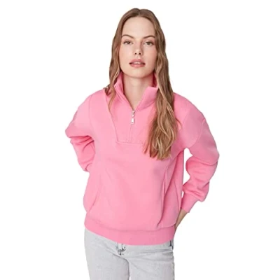 Afbeelding van Trendyol Roze, Oversized/Brede Pasvorm, Opstaande Kraag Met Ritssluiting, Dikke Binnenkant En Fleece Gebreid Sweatshirt Twoaw23Sw00708