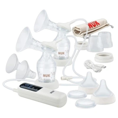 Afbeelding van NUK Soft &amp; Easy dubbele elektrische borstkolf set 100% siliconen zachte Cups Klein, licht en stil Oplaadbare batterij voor op reis van 24 27 mm 2 Perfect Match flessen