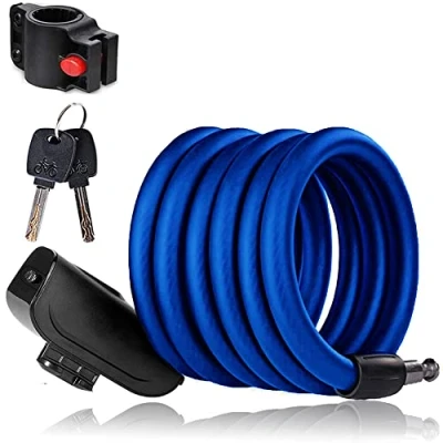 Afbeelding van SenluKit fietsslot, veiligheidsniveau, zeer hoog, spiraalkabelslot, scooterslot, fietsslot met sleutel, anti diefstal, 180 cm, blauw