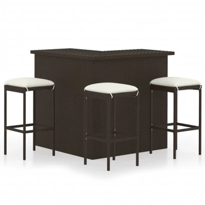 Afbeelding van 4 delige Tuinbarset met kussens poly rattan bruin