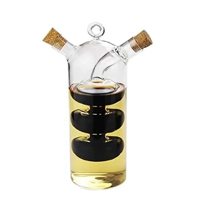 Afbeelding van Yiyer 2 in 1 olie en azijndispenser Cruet fles met kurkstoppen, helder glas keukenbenodigdheden, kalebas vorm