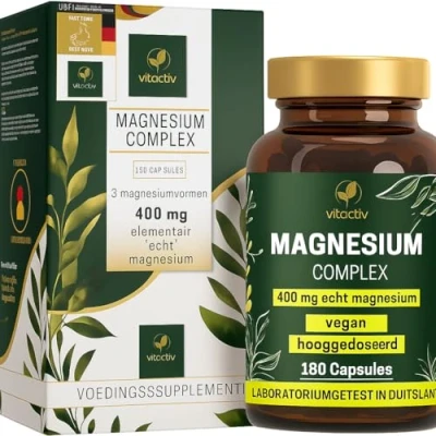 Afbeelding van Vitactiv magnesium complex triple van organisch magnesiumcitraat, magnesiumoxide en magnesiumcarbonaat, 400 mg echt elementair per portie 180 capsules, veganistisch