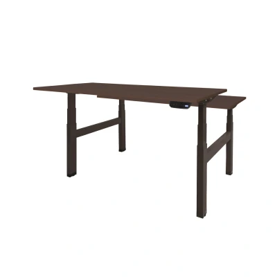 Afbeelding van Dextro plus duo zit/sta 120x80cm, electrisch hoogte verstelbare werkplek, H poot frame. Frame kleur zwart (RAL9005) en blad Logan eiken.