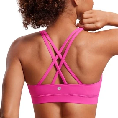 Afbeelding van CRZ Yoga Dames Strappy Back Draadloze Gewatteerde Workout Sport BH Hibiscus Purple XS