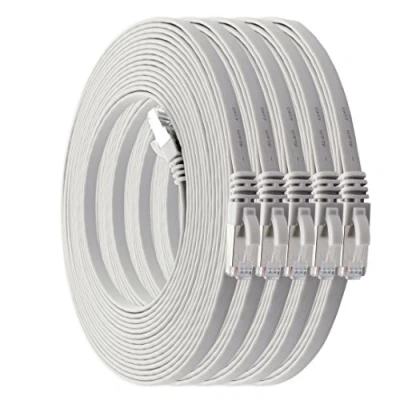 Afbeelding van 1m wit 5 stuks Cat7 flatcable Ethernet Cable Gigabit Lan Netwerkkabel RJ45 Cat 7 ruwe Kabel (10Gbit/s) installatiekabel Patchkabel flat slim Rj 45 connector Cat6a