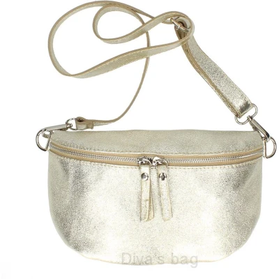 Afbeelding van Leren heuptas in bollige look ritssluiting lederen etui dikke heup band GOUDEN kleur