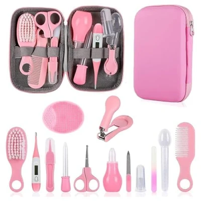 Afbeelding van Veiligheidsverzorgingsset voor baby&#039;s, met haarborstel, kam, nagelknipper babybenodigdheden, set pasgeboren meisjes, jongens (roze)
