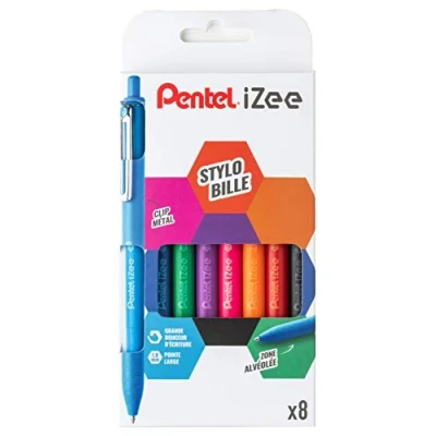 Afbeelding van Pentel BX470/8 iZee balpen, met metalen clip, brede punt, 1 mm, 8 stuks