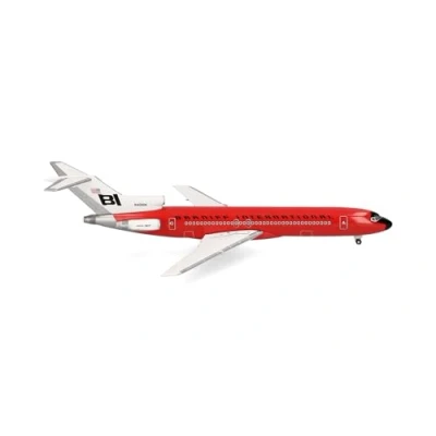 Afbeelding van herpa 537551 Miniatuherpa modelvliegtuig Braniff International Boeing 727 200 Solid Red, miniatuur in schaal 1:500, verzamelstuk, model zonder standaard, metalen voetmodel