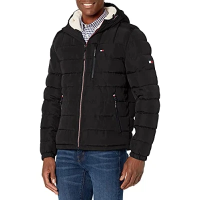 Afbeelding van Tommy Hilfiger Heren middelzware Sherpa gevoerde Hooded Waterbestendig Puffer JacketCoat, Zwarte Tech, XXL