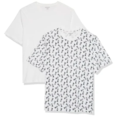 Afbeelding van Amazon Essentials Heren Regular Fit T shirt met korte mouwen en ronde hals, 2 stuks, wit ananasprint, XXL