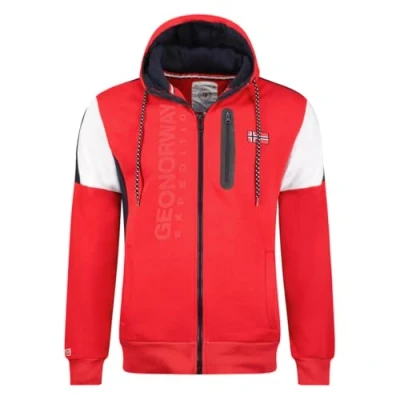Afbeelding van Geographical Norway Fagozip Heren Sweatshirt met capuchon kangoeroezak Logo Pullover Hood Hoody Warm Lange Mouwen Lente Zomer Herfst Winter (Rood S), Rood, S