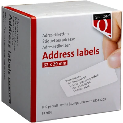 Afbeelding van Labeletiket Quantore DK 11209 29x62mm adres wit