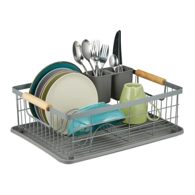 Afbeelding van Relaxdays Afdruiprek met lekbak droogrek afwas afwasrek opvangbak compact grijs
