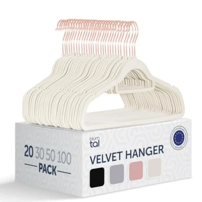 Afbeelding van Blumtal Kledinghangers 20 Stuks Fluweel 360 draaibaar Plaatsbesparende en anti slip kleerhangers Wit Velvet &amp; Rosegoud