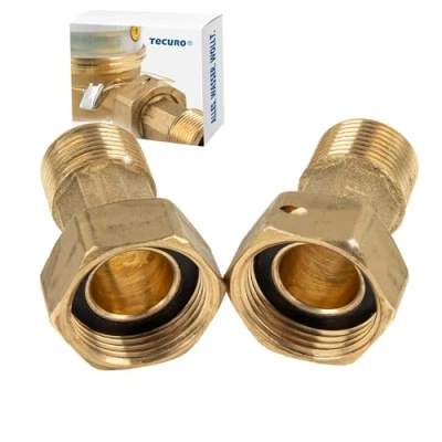 Afbeelding van tecuro Watermeter schroefverbindingen 3/4 inch ÜWM x 1/2 AG set van 2, MS blank