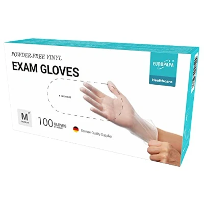 Afbeelding van EUROPAPA® 100x vinyl handschoenen, wegwerphandschoenen, onderzoekshandschoenen, latexvrij, poedervrij, verkrijgbaar in maten S, M, L en XL (transparantie, M)
