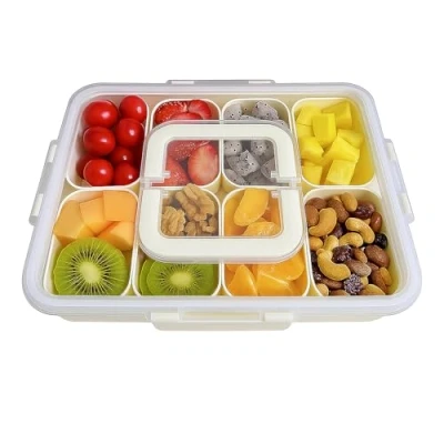 Afbeelding van wenrescry Snackbox met 8 vakken, draagbare snackschaal deksel en handvat, vaatwasmachinebestendige snackbord, opbergdoos voor snoep, fruit, koekjes, groenten desserts