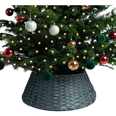 Afbeelding van RELSY Grijze kerstboomrok rieten, kerstboom basis mand, rok rotan, rieten voor elke boom grootte (groot, koel grijs)