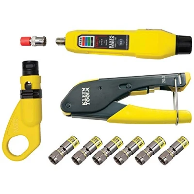 Afbeelding van KLEIN TOOLS coax installatie en kabeltestset met krimptang, stripper, tester F stekkers VDV002 818