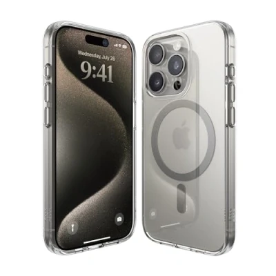 Afbeelding van elago Magnetic Hybrid Duidelijke Hoesje Compatibel met iPhone 15 Pro Case, MagSafe, PC + TPU Hybride, US Militaire Dalingsbescherming, het Verminderde Vergeelt (Grijs)