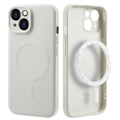 Afbeelding van Apple iPhone 15 MagSafe Hoesje Siliconen en TPU (zacht) iMoshion Softcase/Backcover Beige Telefoonhoesje