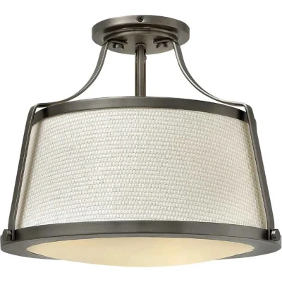Afbeelding van Hinkley LED Plafondlamp Charlotte 3X E27 Max 60W Dimbaar Antique Nickel, Linen Shade