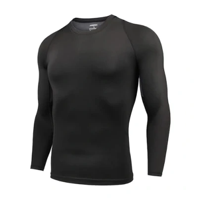 Afbeelding van AMZSPORT Heren Sport Compressie Shirt Lange Mouw T Cool Dry Base Layer Fitness Strakke Top, 113006 zwart, L