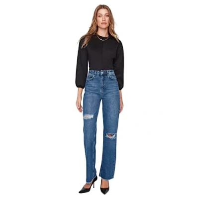 Afbeelding van Trendyol Dames 90&#039;s wijde pijpen jeans, Blauw, 42, 68