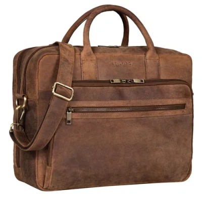 Afbeelding van STILORD &#039;Dawson&#039; Lederen Aktetas Schoudertas met Laptop Compartiment 15.6 Inch Vintage Office Tassen DIN A4 Business Satchel gemaakt van Echt Leder, Kleur:torino bruin