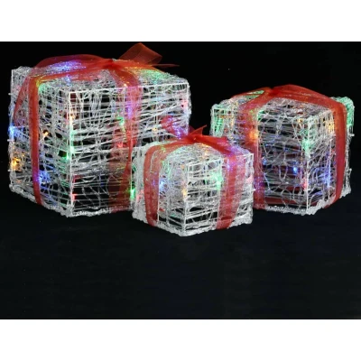 Afbeelding van Kerstverlichting geschenkdozen 3 st decoratief acryl kleurrijk