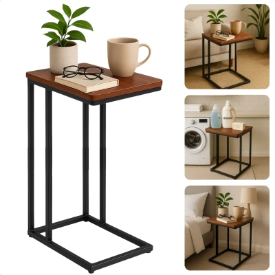 Afbeelding van Cheqo® Bijzettafel Bedtafel Laptoptafel Banktafel Bijzettafeltje Salontafel Bijzet Tafel Metaal Marmeren MDF Tafelblad Kleine Moderne Bruin