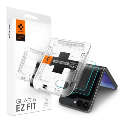 Afbeelding van Spigen Screen Protector Geschikt voor Samsung Galaxy Z Flip 6 EZ Fit GLAS.tR 9H Tempered Glass Case Friendly Gemakkelijke Installatie 2 Pack